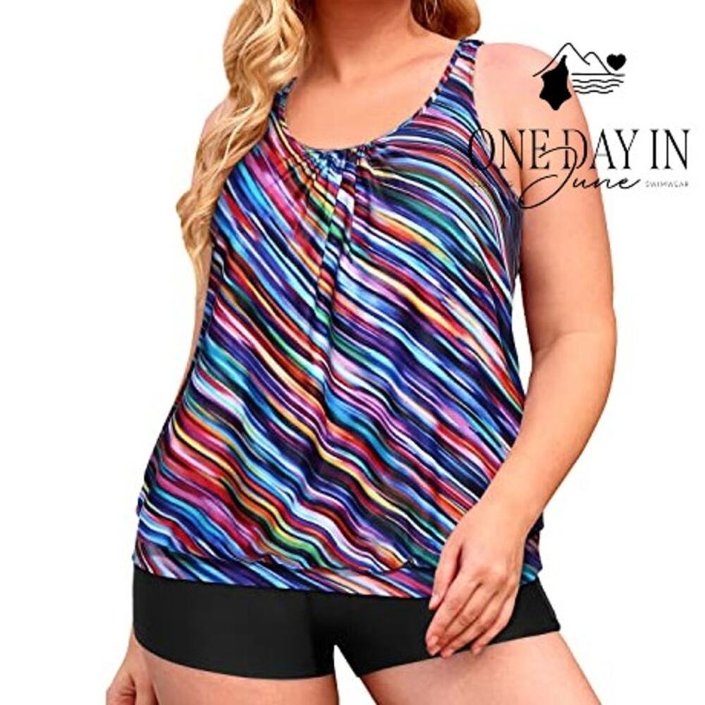 Yonique Plus Size Boyshort Blouson Bikini Swimsuit Size 22W